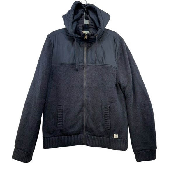 Abercrombie & Fitch Mens Hooded Knit Blend Jacket Size L Dark Navy Full Zip - Picture 1 of 14